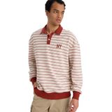 DeFacto Boxy Fit Polo Yaka Baskılı Çizgili Sweatshirt, M, G7003AX25WN, Ekru-ER105, erkek