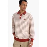 DeFacto Boxy Fit Polo Yaka Baskılı Çizgili Sweatshirt, XL, G7003AX25WN, Ekru-ER105, erkek