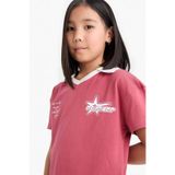 DeFacto Boxy Fit Polo Yaka Baskılı Kısa Kollu Tişört Kız Çocuk, 8-9 Yaş, Z7794A625SM, Bordo-BR201, Kız çocuk