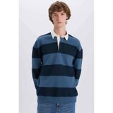DeFacto Boxy Fit Polo Yaka Çizgili Sweatshirt D1784AX24WNIN257