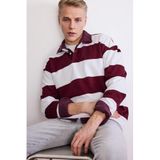 DeFacto Boxy Fit Polo Yaka Çizgili Sweatshirt, XL, G5091AX25WN, Bordo-BR194, erkek