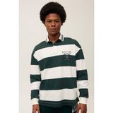 DeFacto Boxy Fit Polo Yaka Çizgili Uzun Kollu Tişört, XS, A9874AX23WN, Yeşil-GN796, Erkek