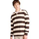 DeFacto Boxy Fit Polo Yaka Çizgili Waffle Sweatshirt, M, E8440AX25AU, Kahve-BN539, erkek