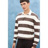 DeFacto Boxy Fit Polo Yaka Çizgili Waffle Sweatshirt, S, E8440AX25AU, Kahve-BN539, erkek