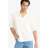 DeFacto Boxy Fit Polo Yaka Penye Kısa Kollu Gömlek, S, G3359AX25AU, Ekru-ER105, Erkek
