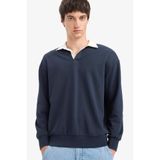 DeFacto Boxy Fit Polo Yaka Sweatshirt, M, E6523AX25AU, Lacivert-NV64, erkek