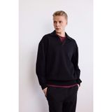 DeFacto Boxy Fit Polo Yaka Sweatshirt, S, G6475AX25WN, Siyah-BK81, erkek