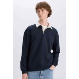 DeFacto Boxy Fit Polo Yaka Sweatshirt, XS, TYCD3E0B4F129F2703, Lacivert, erkek