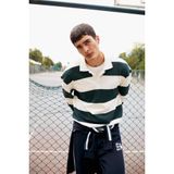 Defacto Boxy Fit Rahat Kesim Polo Yaka Düğmeli Çizgili Sweatshirt, L, F0857AX25AU, Yeşil, Erkek