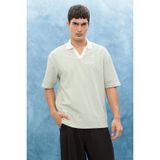 DeFacto Boxy Fit Rahat Kesim Seersucker Kumaş Polo Yaka Çizgili Kısa Kollu Tişört, L, F8351AX25AU, Yeşil-GN1180, Erkek