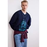 DeFacto Boxy Fit V Yaka Baskılı Sweatshirt, XL, G6473AX25WN, Lacivert-NV253, erkek