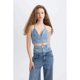 DeFacto Boyundan Bağlamalı Crop Jean Bluz C5862AX24SP