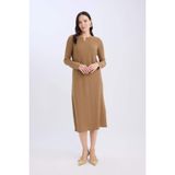 DeFacto Bürümcük Maxi Elbise Kahve, 3XL, E1790AX24WN, Kahve-BN589, Kadın