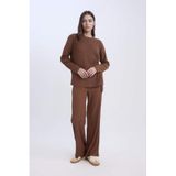 Defacto Bürümcük Pantolon Wide Leg Geniş Bol Paça Beli Lastikli, M, C0200AX24AU, Kahve, Kadın