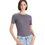 DeFacto C0097AX25AU GR448 Gri Slim Fit Bisiklet Yaka Basic Düz Fitilli Kaşkorse Kısa Kollu Kadın Tişört