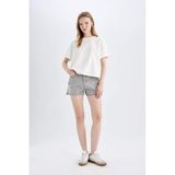 DeFacto C0689AX24HS Gri-NM55 Kadın Mom Fit Yüksek Bel Jean Şort