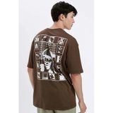 Defacto C5753 Kahve Comfort Regular Fit Rahat Kalıp Bisiklet Yaka Sırt Baskılı Kısa Kollu Tişört