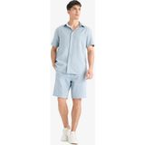 DeFacto C7381AX25SM Mavi-BE524 Erkek Pamuk Relax Fit Cepli Keten Görünümlü Bermuda Şort