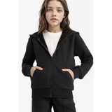 Defacto C8110a8bk81 Siyah Kız Çocuk Basic Düz Kapüşonlu Okul Fermuarlı Sweatshirt