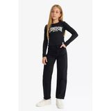 Defacto C9471a8bk27 Siyah Kız Çocuk Straight Fit Geniş Bol Paça Cepli Pamuklu Okul Pantolonu