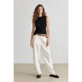 DeFacto Carrot Fit Gabardin Kumaş Pantolon Kemerli Yüksek Bel Kısa Paça, 36, D2732AX25SP, Beyaz, Kadın