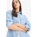DeFacto Cepli Çıtçıtlı Denim Gömlek, S, E0952AX25SP, Mavi, Kadın
