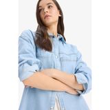 DeFacto Cepli Çıtçıtlı Denim Gömlek, XS, E0952AX25SP, Mavi, Kadın