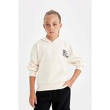 DeFacto Cepli Kapüşonlu Baskılı Okul Sweatshirt Kız Çocuk, 5/6 Yaş (116cm), C7764A824AU, Ekru, kız-çocuk
