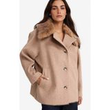 DeFacto Çıkarılabilir Suni Kürk Yaka Regular Fit Düğmeli Kaşe Kaban F1218AX25WN - Bej - Dropsuz - XL
