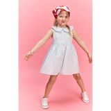 DeFacto Çizgili Bebe Yaka Gofre Dokulu Mini Elbise Kız Bebek H4778A526SM - 9 - 12 Ay - Mavi-BE343