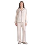 DeFacto Çizgili Saten Pijama Takımı Ekru, 2XL, G0227AX26SP, Ekru-ER99, kadın