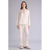 DeFacto Çizgili Saten Pijama Takımı Ekru, L, G0227AX26SP, Ekru-ER99, kadın