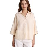 DeFacto Çizgili Yarım Kollu Gömlek, 3XL, F0227AX26SP, Bej-BG357, Kadın