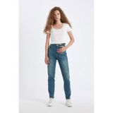 Defacto Comfort Mom Yüksek Bel Uzun Jean Yıkamalı Pantolon D4302AX24AUNM28 Mavi