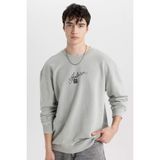 DeFacto Comfort Regular Fit Rahat Kalıp Bisiklet Yaka Baskılı Sweatshirt, S, C1663AX24SP, Gri-GR91, erkek