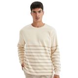 DeFacto Comfort Regular Fit Rahat Kalıp Bisiklet Yaka Çizgili Kalın Sweatshirt, L, D2397AX24AU, Ekru-ER42, erkek