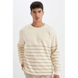 DeFacto Comfort Regular Fit Rahat Kalıp Bisiklet Yaka Çizgili Kalın Sweatshirt, XL, D2397AX24AU, Ekru-ER42, erkek