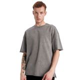 DeFacto Comfort Regular Fit Rahat Kalıp Bisiklet Yaka Yıkamalı Soluk Efektli Kısa Kollu Tişört, S, B9223AX23WN, Gri-GR367, Erkek