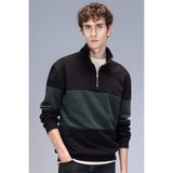 DeFacto Comfort Regular Fit Rahat Kalıp Dik Yaka Fermuarlı Çizgili Kalın Sweatshirt D2401AX24AU - Siyah-BK34