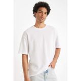 DeFacto Comfort Regular Fit Rahat Kesim Bisiklet Yaka Kısa Kollu Ağır Kumaş Basic Düz Beyaz Tişört B4444AX24