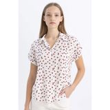 DeFacto Coool Ananas Desenli Kısa Kollu Gömlek, XS, Z1661AZ24SP, Kırmızı-RD197, Kadın