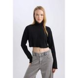 Defacto Coool Balıkçı Yaka Crop Top Basic Düz Fitilli Kaşkorse Uzun Kollu Tişört E1673ax24wnbk81 Siyah