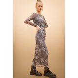 Defacto Coool Bodycon Desenli Tül Uzun Kollu Maxi Elbise C1891AX24SPGR452