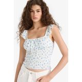 DeFacto Coool Fitted Çiçekli Kare Yaka Dokulu Kolsuz Bluz F6404AX25HS - Mavi-BE552