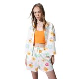 DeFacto Coool Oversize Geniş Kalıp Desenli Pijama Yaka Kısa Kollu Gömlek, S, D5117AX24HS, Beyaz-WT34, Kadın