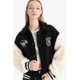 Defacto Coool Oversize Geniş Kalıp Polo Yaka Pelüş Bomber Ceket E9837ax25wnbk81 Siyah