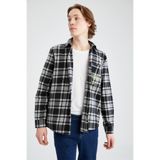 DeFacto Coool Regular Fit Sırt Baskılı Uzun Kollu Flanel Gömlek, L, W9329AZ22SP, Siyah-BK81, Erkek