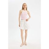 DeFacto Coool Relax Fit Normal Bel Kısa Paça Keten Karışımlı Şort, 36, D3468AX24HS, Beyaz-WT34, Kadın