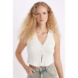 DeFacto Coool Slim Fit Dar Kesim Düğmeli Triko Yelek, M, Coool Slim Fit Dar Kesim Düğmeli Triko Yelek, Ekru-ER103, Kadın