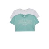 DeFacto Crop Bisiklet Yaka 2'li Kısa Kollu Tişört Kız Çocuk, 6-7 Yaş, B7795A8NS, Green, Kız çocuk